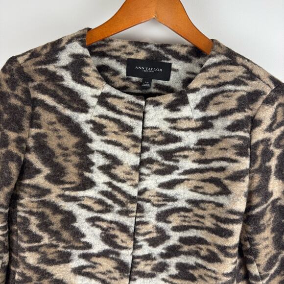 Ann Taylor Virgin Wool Blend Brown Leopard Print Jacket XS - Picture 4 of 11